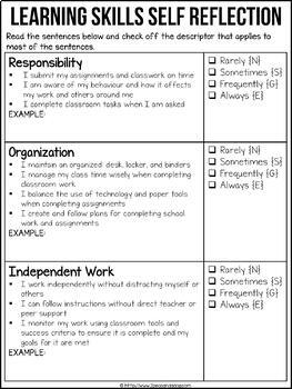 Ontario Report Card Comments Grade 7 and 8 Learning Skills