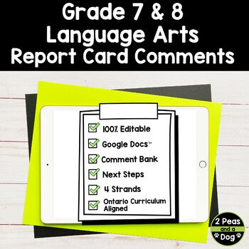 Ontario Report Card Comments Grade 7 and 8 Language Arts
