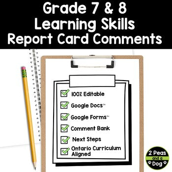 Ontario Report Card Comments Grade 7 and 8 Learning Skills