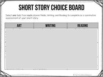 Short Story Choice Board Assignment