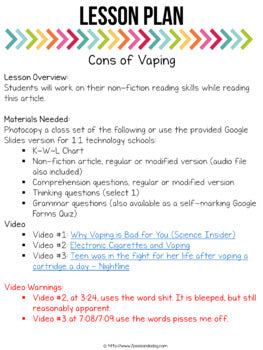 The Cons of Vaping Non-Fiction Article | Distance Learning